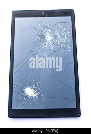 Broken Smart Phone Tablet Mobile Device on White Background Stock Photo