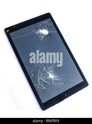 Broken Smart Phone Tablet Mobile Device on White Background Stock Photo