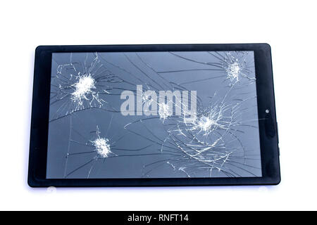 Broken Smart Phone Tablet Mobile Device on White Background Stock Photo