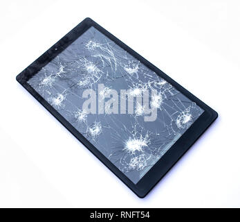 Broken Smart Phone Tablet Mobile Device on White Background Stock Photo