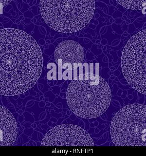Seamless ornament with a pattern of circular elements. White pattern on blue background. You can use for printing on fabric and wrapping paper. Vector Stock Vector
