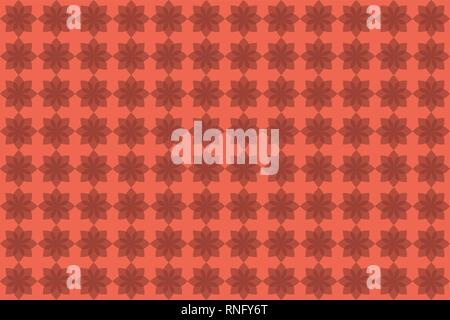 Seamless, abstract background pattern made with curvy geometric shapes forming flower abstraction in tones of red color. Decorative, modern vector art Stock Vector