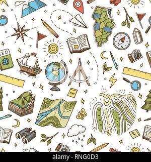 Geography symbols seamless pattern. Equipments for web banners ...
