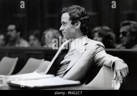 Ted Bundy Murder Trial - Miami - Theodore Robert Bundy was an American serial killer, kidnapper, rapist, burglar, and necrophile who assaulted and murdered numerous young women and girls during the 1970s and possibly earlier. After more than a decade of denials, he confessed to 30 homicides that he committed in seven states between 1974 and 1978. Stock Photo