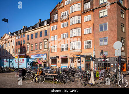 Copenhagen, Denmark - October 22, 2018: Bikes parked at Gammeltorv (Old Market), oldest square in Copenhagen. Stock Photo