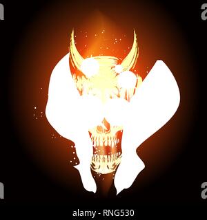 Burning skull in Hell flame on black background. Vector illustration Stock Vector