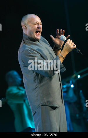 Phil Collins on stage during the Genesis performance during the charity ...