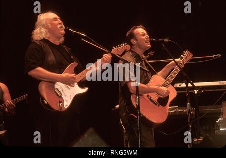 CPR band members Jeff Pevar and David Crosby are shown on stage during ...