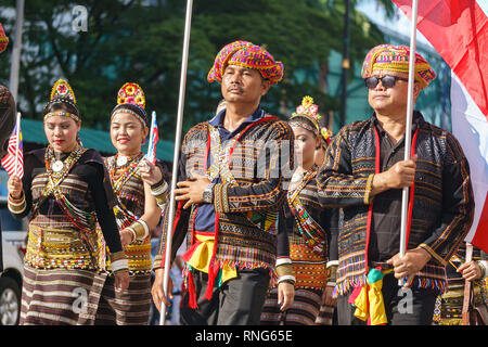 Kota Kinabalu Sabah Malaysia - August 31, 2016 : Rungus ethnic from Kudat Sabah marched during celebration of Malaysia National Day in Kota Kinabalu. Stock Photo