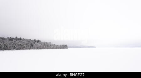 Ashokan Reservoir, Tourist Destination in Upstate NY. Part of the NYC Water Supply. Winter Scene During a Snowstorm. Snow covered Reservoir and Trees Stock Photo