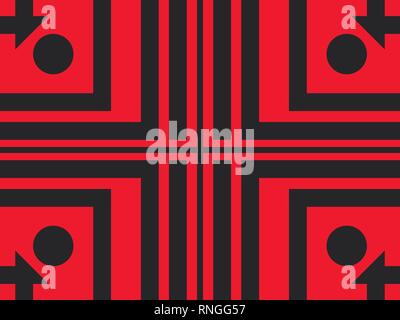 Abstract geometric seamless pattern in red. Simple lines in black. Vector illustration Stock Vector
