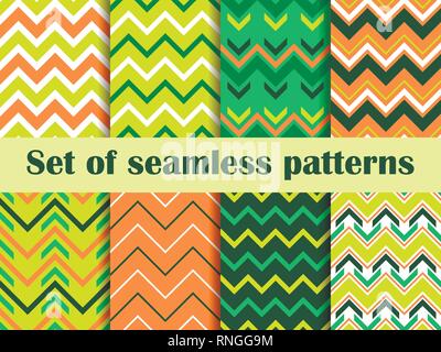 Zigzag set of seamless pattern. Irish colors for St. Patrick's Day. Backgrounds with waves. Vector illustration Stock Vector