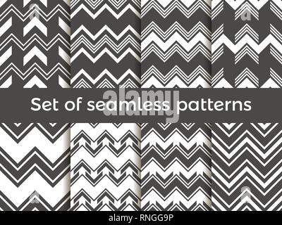Black and white zig zag set of seamless pattern. Vector illustration Stock Vector