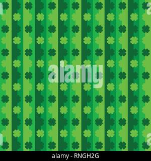 Green seamless pattern with clovers, shamrock leaves for St. Patrick's Day. Holiday wallpaper with symbols Stock Vector