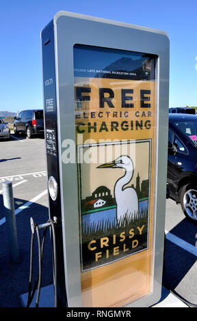 free electric car charging station at Crissy Field in San Francisco, California Stock Photo