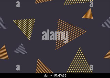 Seamless, abstract background pattern made with lines forming triangle shapes in flowing in air abstraction. Playful, modern vector art in yellow and  Stock Vector