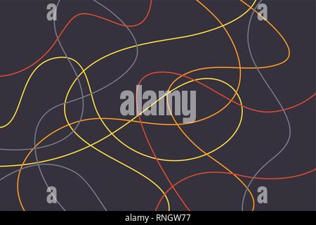 Abstract background pattern made with colorful, curvy lines creating a messy look. Modern vector art in yellow, orange and blue colors. Stock Vector