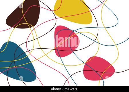 Abstract, background pattern made with curvy, colorful lines and organic geometric shapes. Modern, playful vector art. Stock Vector