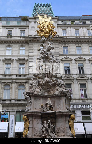 Vienna, Austria - July 12, 2015: Column of Pest Monument at Graben Street in Vienna, Austria. Stock Photo