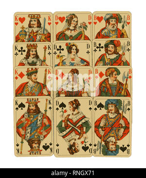 Vintage German Picture Playing Cards probably dating from the inter-war years. Made by Altenburger und Stralsunder Spielkarten-Fabriken A.-G it is shown isolated on a white background Stock Photo