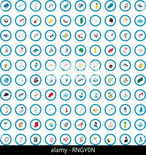 100 amusement icons set, isometric 3d style Stock Vector