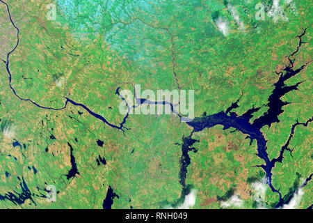 Aerial view of flooding on the St. John River,  Fredericton, New Brunswick Stock Photo