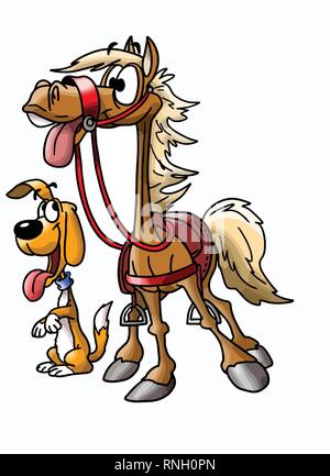 Friendship between a cartoon horse and a dog vector illustration Stock Vector