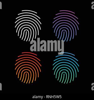 Different modern gradient Fingerprint Icons Set, Future Identification Authorization System. Vector illustration isolated on black Stock Vector