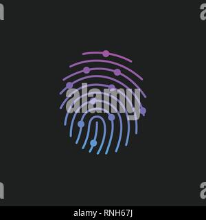 digital modern identify and measuring the bright fingerprint. security, password control through fingerprints in immersive technology future Stock Vector