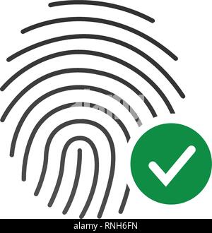 Fingerprint Success Icon, thumbprint with checkmark. vector illustration isolated on white. Stock Vector
