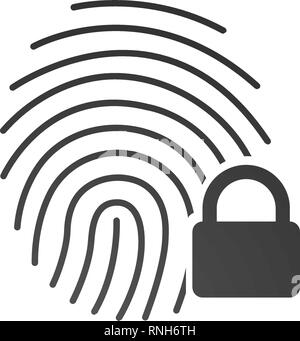Fingerprint icon with lock sign. Concept of personal data protection. App security. Flat vector icon. Vector illustration isolated on white Stock Vector