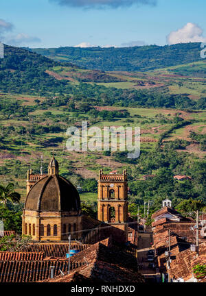 View towards La Inmaculada Concepcion Cathedral, Barichara, Santander Department, Colombia Stock Photo