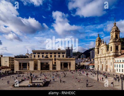 Palace of Justice Alfonso Reyes Echandia and Cathedral of Colombia, Bolivar Square, elevated view, Bogota, Capital District, Colombia Stock Photo