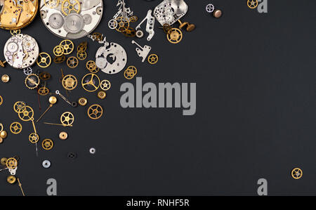 background, card, with details of the movements on a black background, under the signature. Stock Photo