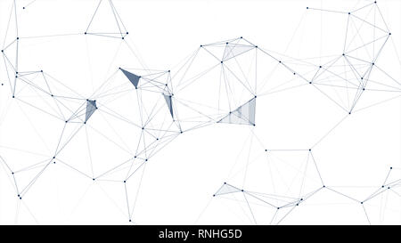 Abstract connected dots and lines on white background. Communication and technology network concept with moving lines and dots. Stock Photo
