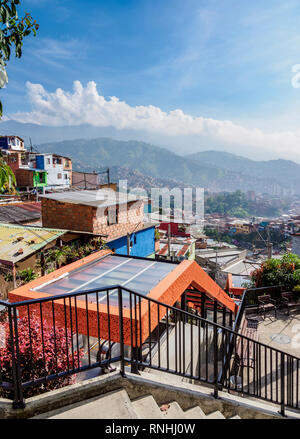 Escalator in Comuna 13, Medellin, Antioquia Department, Colombia Stock Photo