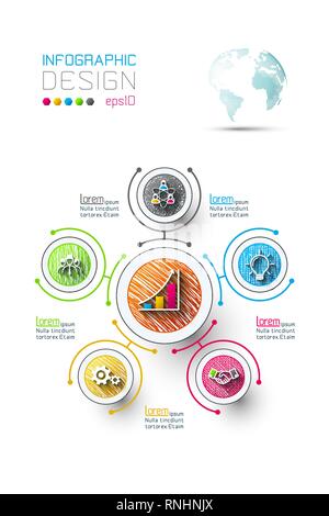 Business infographic with 6 steps. Stock Vector