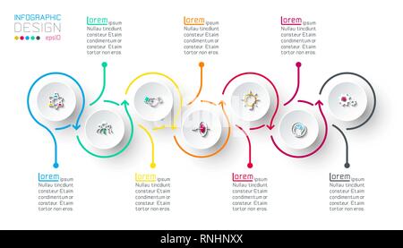 Circle label infographic with step by steps. Stock Vector