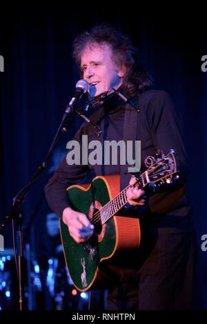 Scottish singer, songwriter and guitarist Donovan, born Donovan Philips Leitch, is shown performing on stage during a 'live' concert appearance. Stock Photo