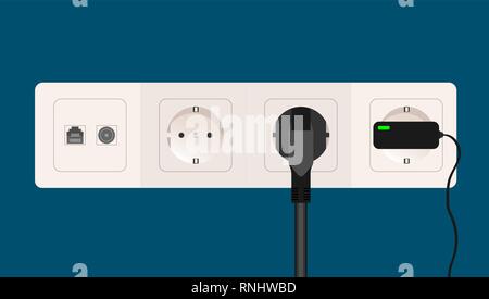 Electrical outlets and sockets for television and the Internet. Vector illustration. Stock Vector