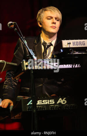 Duran Duran keyboardist Nick Rhodes is shown performing on stage during a 'live' concert appearance Stock Photo