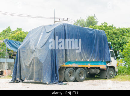 truck ancient old in transport which has canvas cover above isolated on white background and clipping path Stock Photo