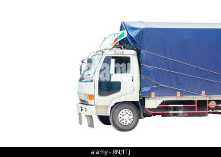truck ancient old in transport which has canvas cover above isolated on white background and clipping path Stock Photo