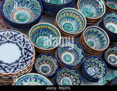 Decorative ceramic cups with traditional uzbekistan ornament Stock Photo