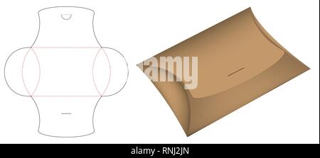Pillow pack box die-cut template mockup 3d Stock Vector