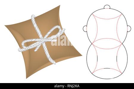 Pillow pack box die-cut template mockup 3d Stock Vector
