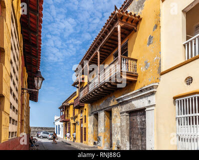 A Spanish colonial house with balconies, Cartagena de Indias, Colombia. Stock Photo