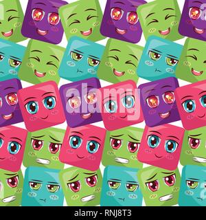square faces anime expression Stock Vector