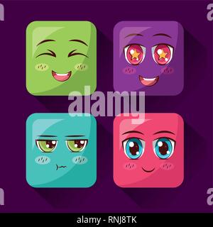square faces anime emoji Stock Vector