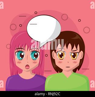 anime girls talking Stock Vector